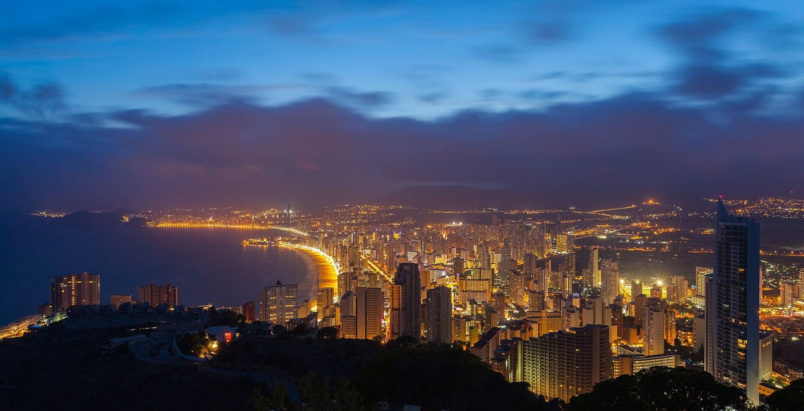 Benidorm bay and skyline at dusk
